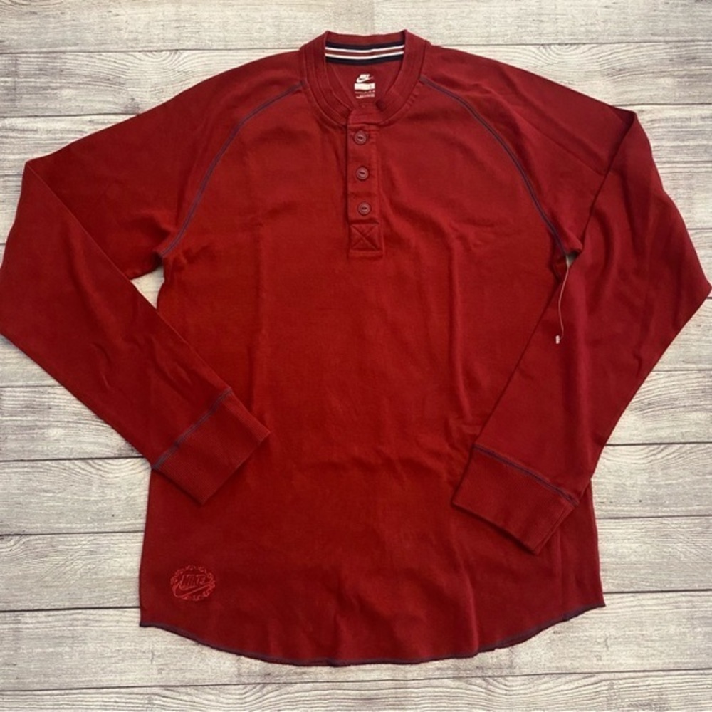 Nike Red Henley Button Long Sleeve Large
